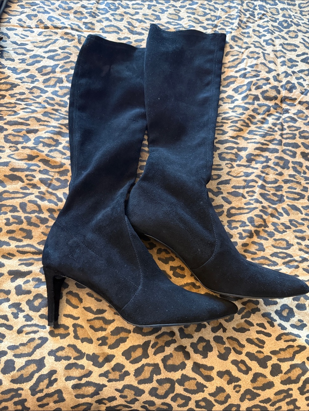 Stuart Weitzman Black Knee-High Pointed Toe Heeled Boots